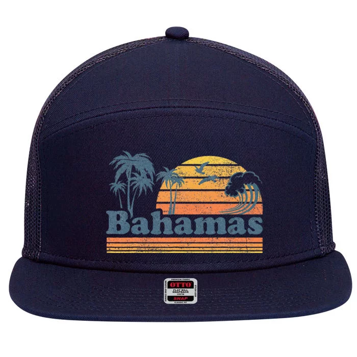 Bahamas Beach Summer Vacation Sunset Vintage 70S Retro 7 Panel Mesh Trucker Snapback Hat