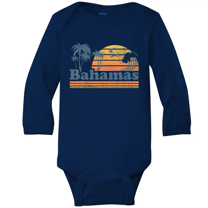 Bahamas Beach Summer Vacation Sunset Vintage 70S Retro Baby Long Sleeve Bodysuit