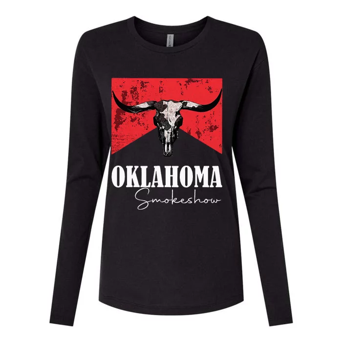 Boho Bull Skull Cow Oklahoma Smokeshow Western Country Womens Cotton Relaxed Long Sleeve T-Shirt