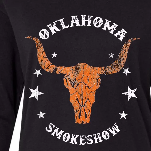 Boho Bull Skull Cow Oklahoma Smokeshow Western Country Womens Cotton Relaxed Long Sleeve T-Shirt