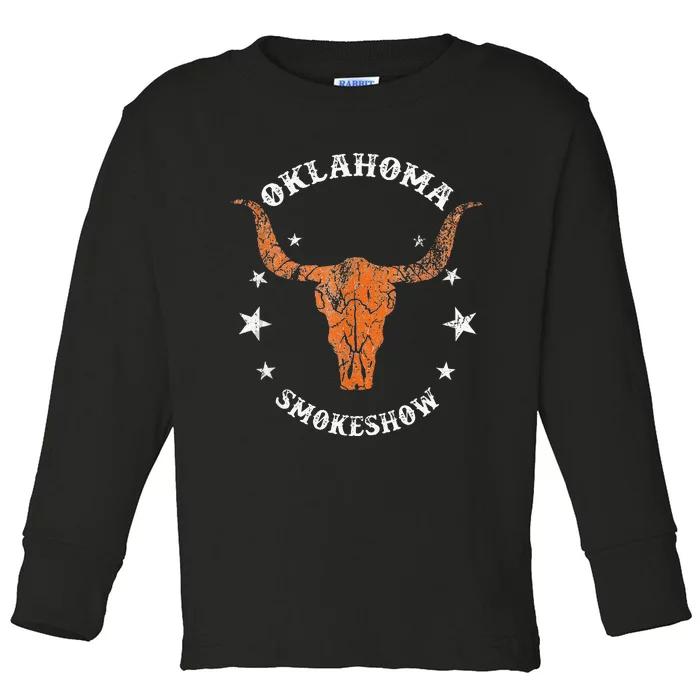 Boho Bull Skull Cow Oklahoma Smokeshow Western Country Toddler Long Sleeve Shirt