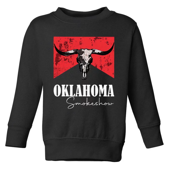 Boho Bull Skull Cow Oklahoma Smokeshow Western Country Toddler Sweatshirt