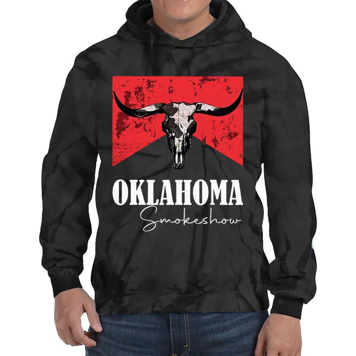 Boho Bull Skull Cow Oklahoma Smokeshow Western Country Tie Dye Hoodie