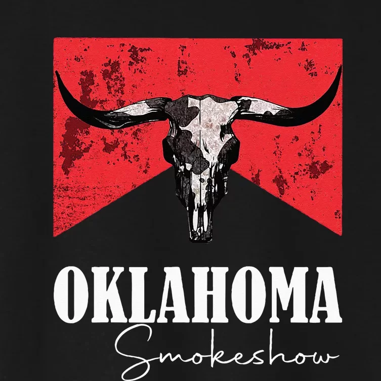 Boho Bull Skull Cow Oklahoma Smokeshow Western Country Women's Crop Top Tee