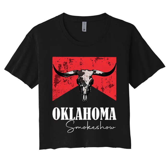 Boho Bull Skull Cow Oklahoma Smokeshow Western Country Women's Crop Top Tee