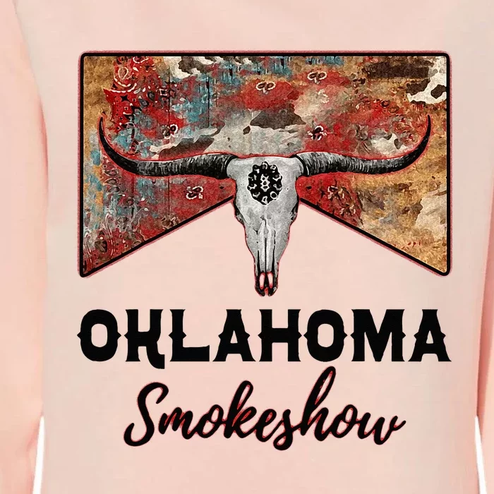 Boho Bull Skull Cow Print Oklahoma Smokeshow Western Country Womens California Wash Sweatshirt