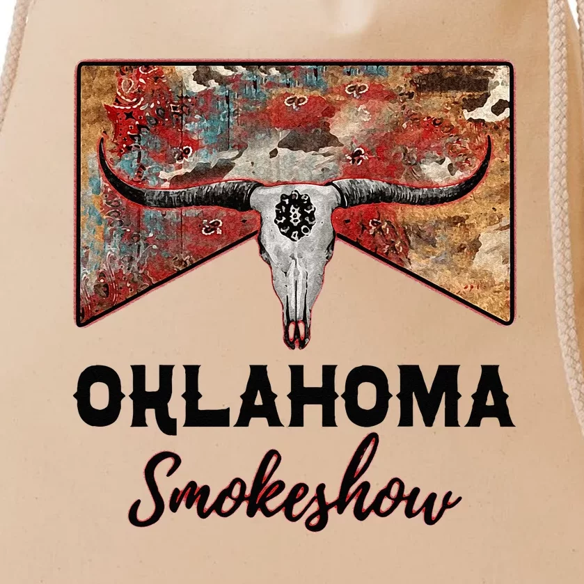 Boho Bull Skull Cow Print Oklahoma Smokeshow Western Country Drawstring Bag