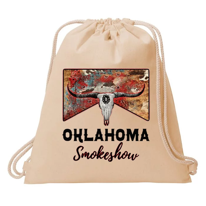 Boho Bull Skull Cow Print Oklahoma Smokeshow Western Country Drawstring Bag