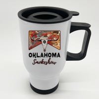 Boho Bull Skull Cow Print Oklahoma Smokeshow Western Country Stainless Steel Travel Mug