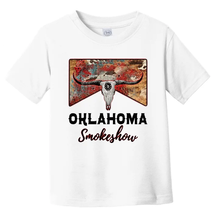 Boho Bull Skull Cow Print Oklahoma Smokeshow Western Country Toddler T-Shirt