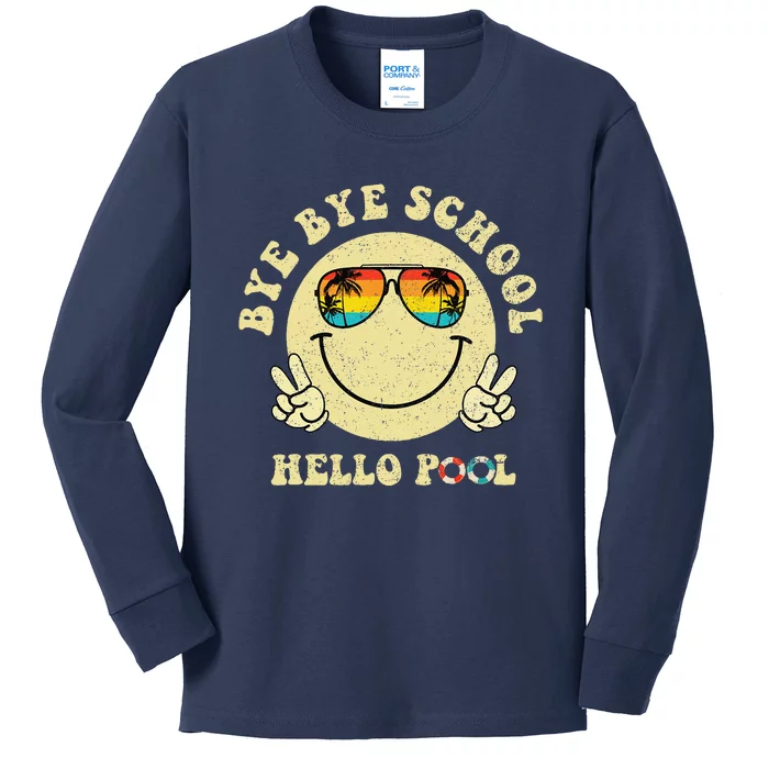 Bye Bye School Hello Summer Smile Face Last Day Of School Kids Long Sleeve Shirt