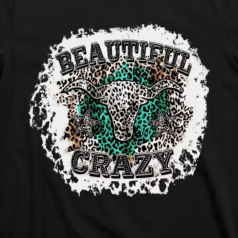 Beautiful Bull Skull Crazy Cow Skull Leopard T-Shirt