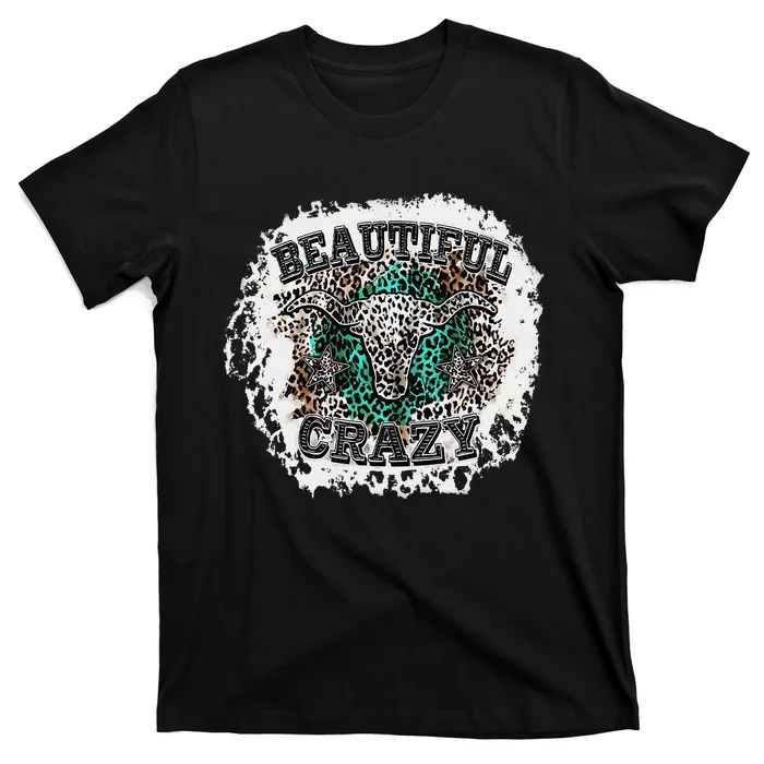 Beautiful Bull Skull Crazy Cow Skull Leopard T-Shirt