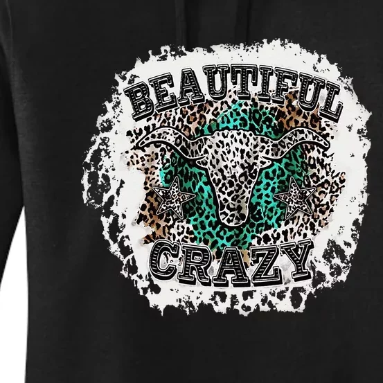 Beautiful Bull Skull Crazy Cow Skull Leopard Women's Pullover Hoodie