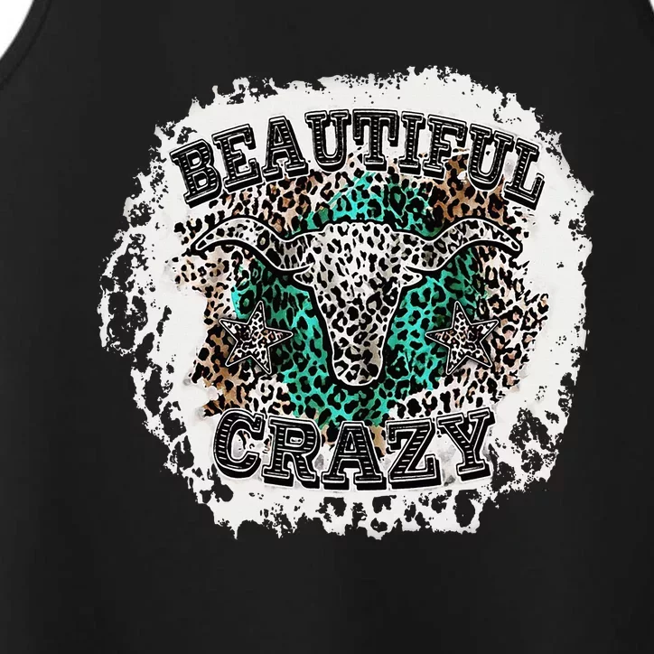 Beautiful Bull Skull Crazy Cow Skull Leopard Performance Tank