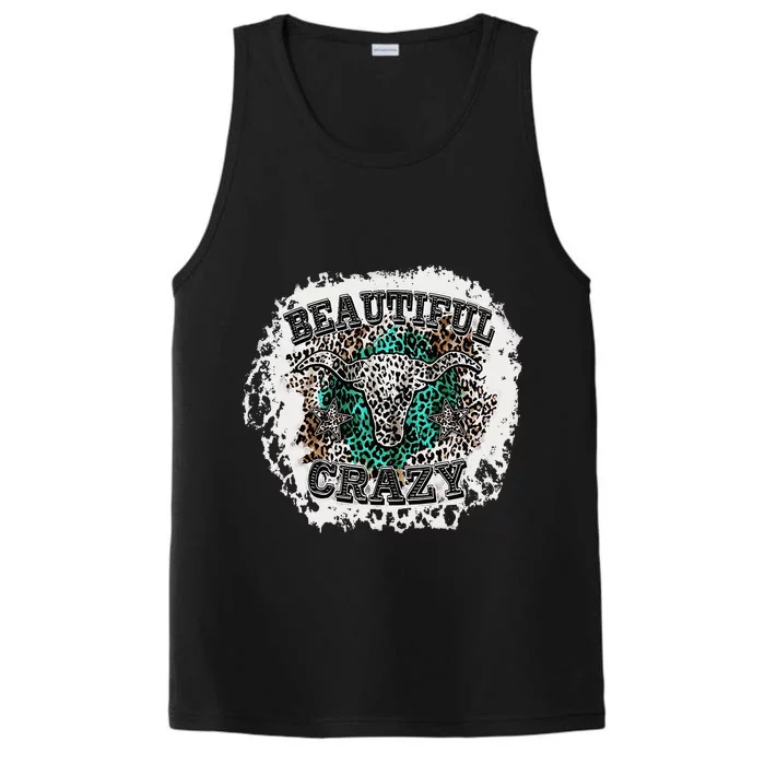 Beautiful Bull Skull Crazy Cow Skull Leopard Performance Tank