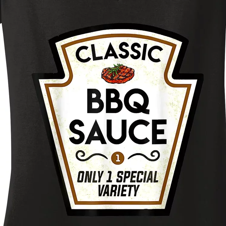 Barbecue BBQ Sauce Bottle Label Halloween Matching Costume Women's V-Neck T-Shirt