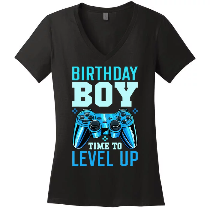 Birthday Boy Time To Level Up Matching Video Gamer Birthday Women's V-Neck T-Shirt