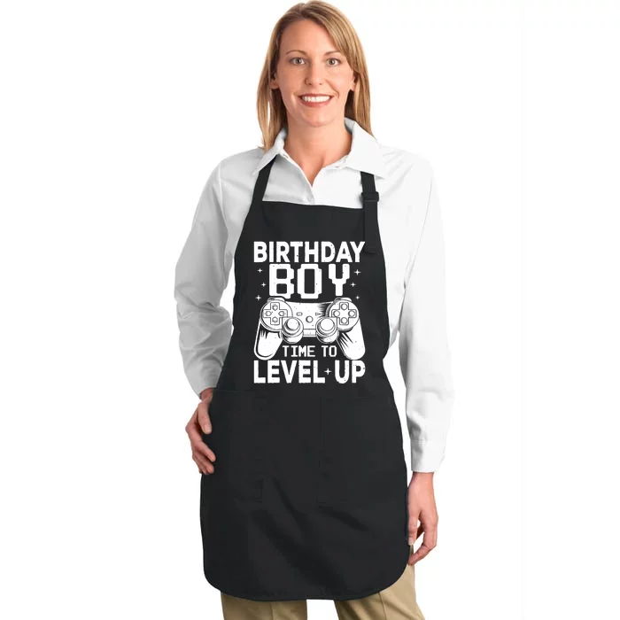 Birthday Boy Time To Level Up Party Gift Video Gaming Full-Length Apron With Pocket