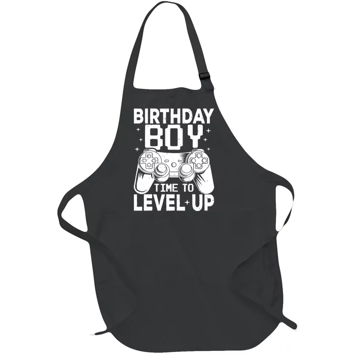 Birthday Boy Time To Level Up Party Gift Video Gaming Full-Length Apron With Pocket