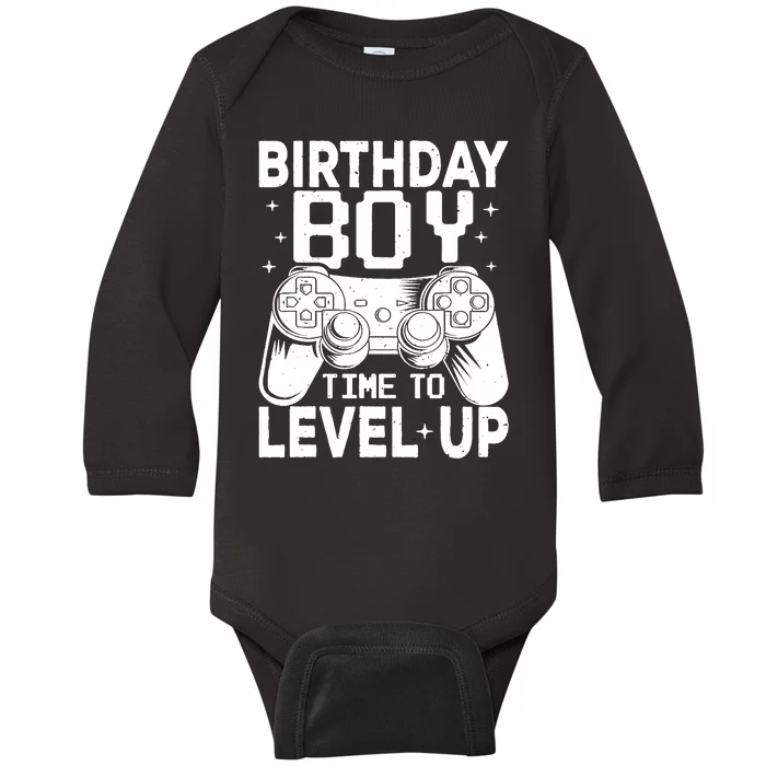 Birthday Boy Time To Level Up Party Gift Video Gaming Baby Long Sleeve Bodysuit