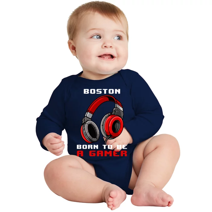 Boston Born To Be A Gamer Personalized Cute Gift Baby Long Sleeve Bodysuit