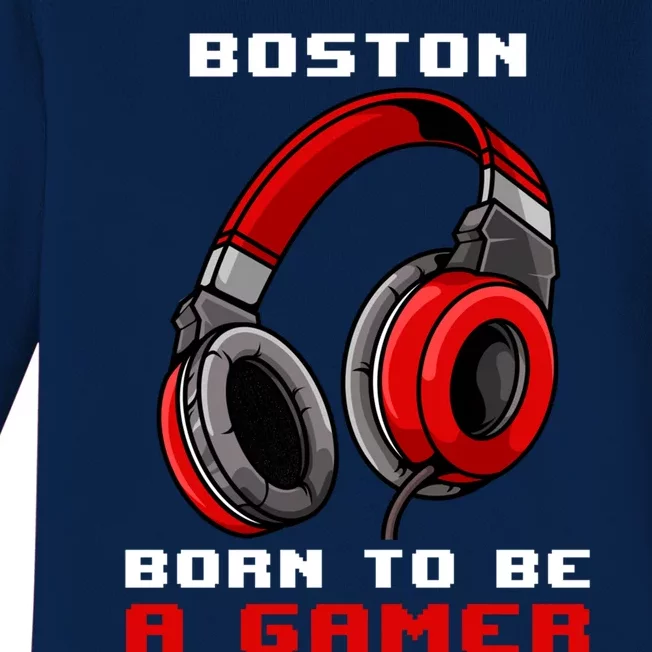 Boston Born To Be A Gamer Personalized Cute Gift Baby Long Sleeve Bodysuit