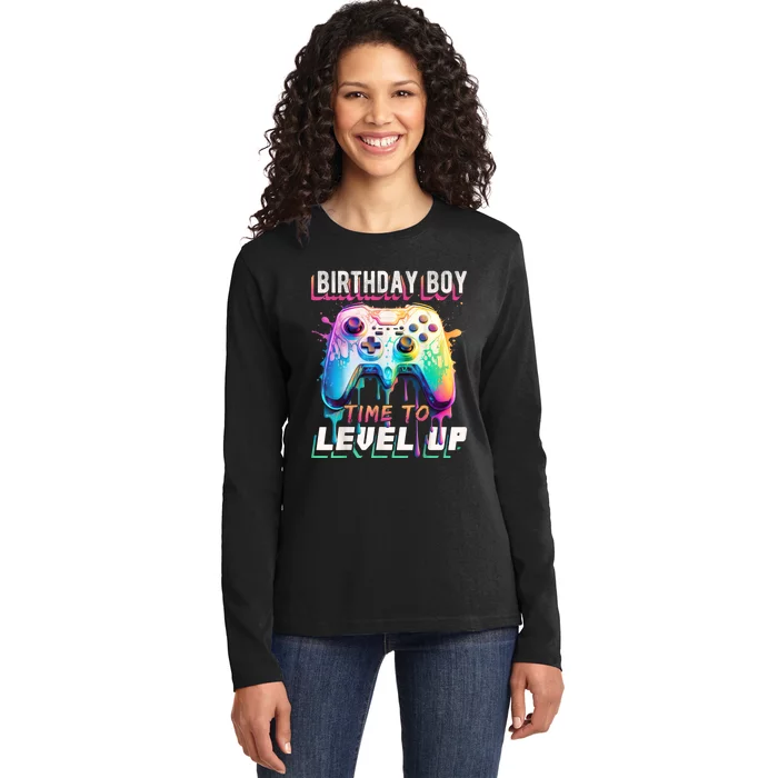 Birthday Boy Time To Level Up Video Game Birthday Party Ladies Long Sleeve Shirt