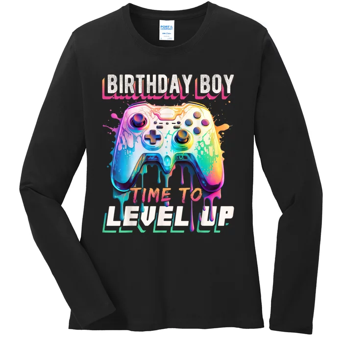 Birthday Boy Time To Level Up Video Game Birthday Party Ladies Long Sleeve Shirt