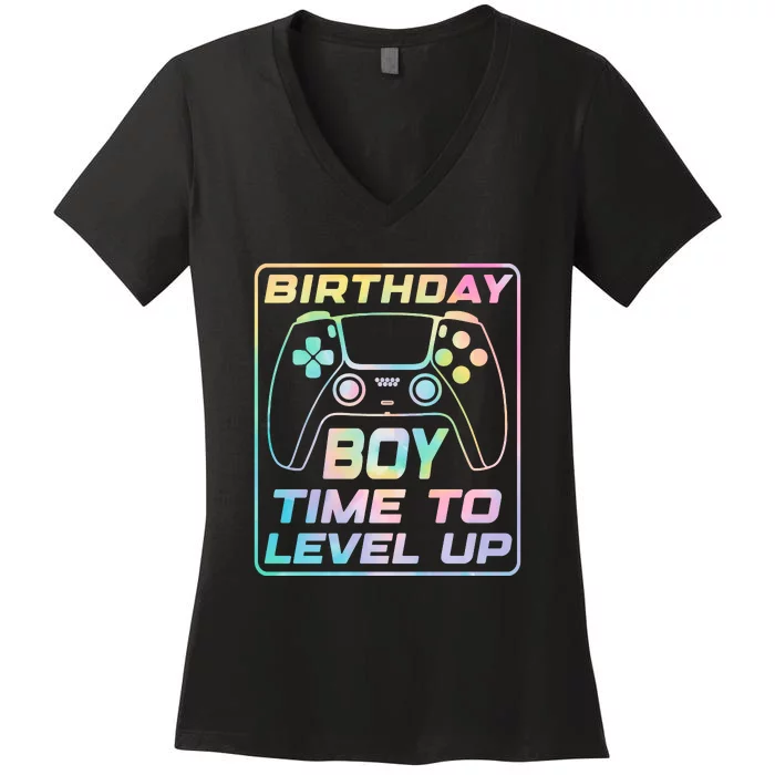 Birthday Boy Time To Level Up Funny Birthday Gamer Women's V-Neck T-Shirt