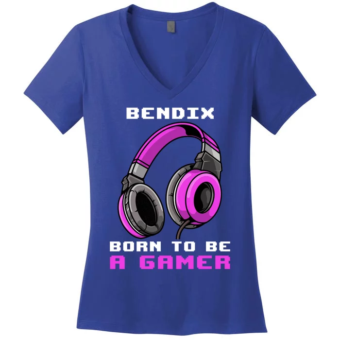 Bendix Born To Be A Gamer Personalized Cute Gift Women's V-Neck T-Shirt