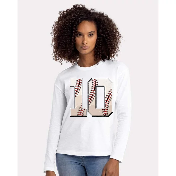 Baseball Birthday Ten 10 Years Old 10th Bday Party Womens Cotton Relaxed Long Sleeve T-Shirt