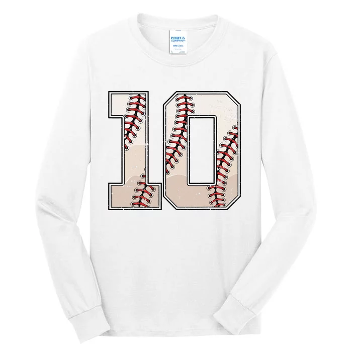 Baseball Birthday Ten 10 Years Old 10th Bday Party Tall Long Sleeve T-Shirt