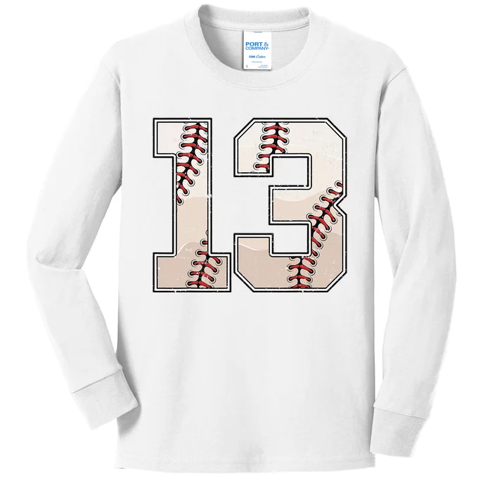 Baseball Birthday Thirteen 13 Years Old 13th Bday Party Kids Long Sleeve Shirt