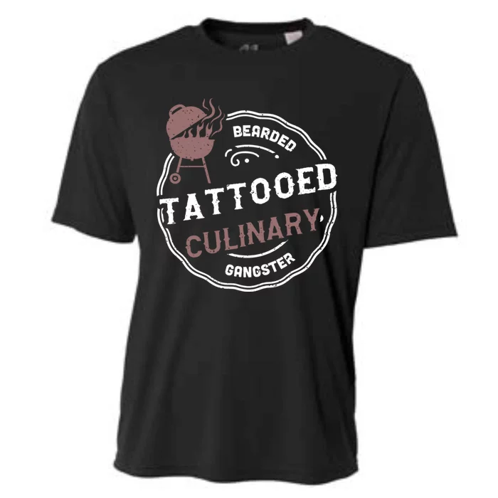 Beard: Bearded Tattooed Culinary Gangster Bbq Sayings Gift Cooling Performance Crew T-Shirt