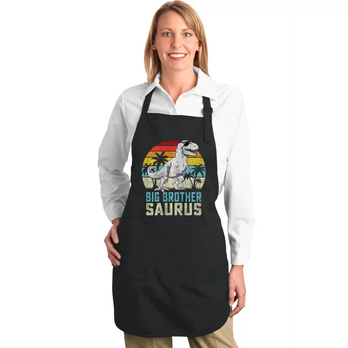 Big Brothersaurus T Rex Dinosaur Big Brother Saurus Family Long Sleeve Full-Length Apron With Pocket