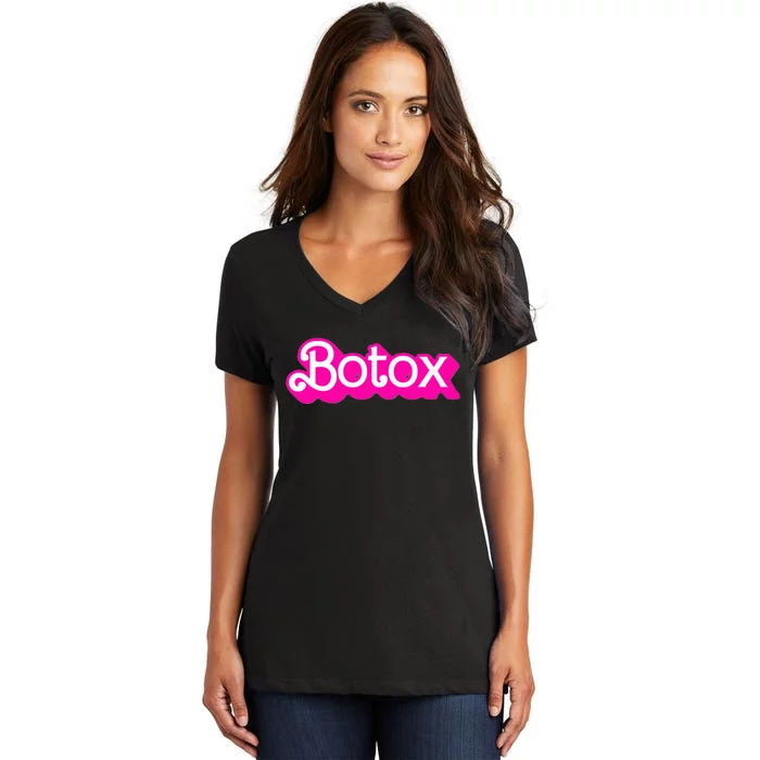 Botox Barb Trending But First Cute Fun Pink Botox Barb Women's V-Neck T-Shirt