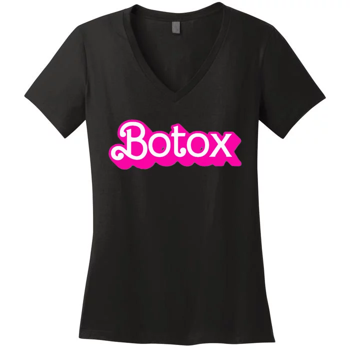 Botox Barb Trending But First Cute Fun Pink Botox Barb Women's V-Neck T-Shirt