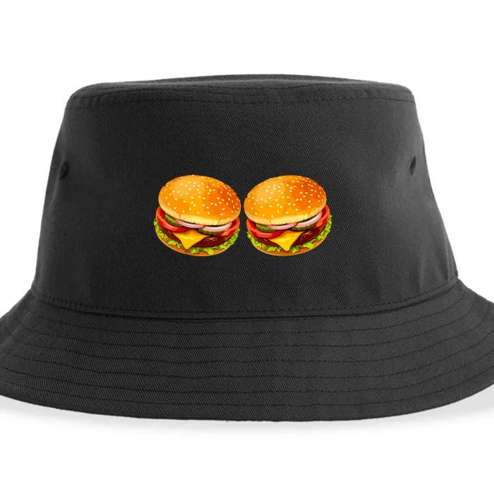 Big Boobs Two Big Hamburger Titty Boobie Sustainable Bucket Hat