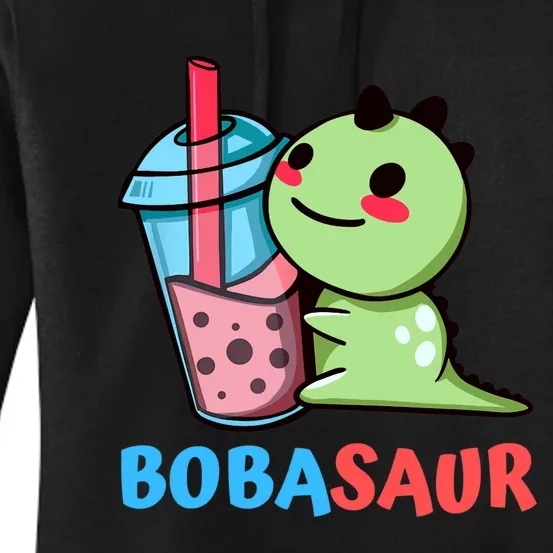 Bobasaur Bubble Tea Boba Dinosaur Kawaii Cute Dino Pun Women's Pullover Hoodie