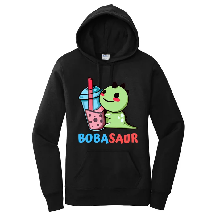 Bobasaur Bubble Tea Boba Dinosaur Kawaii Cute Dino Pun Women's Pullover Hoodie