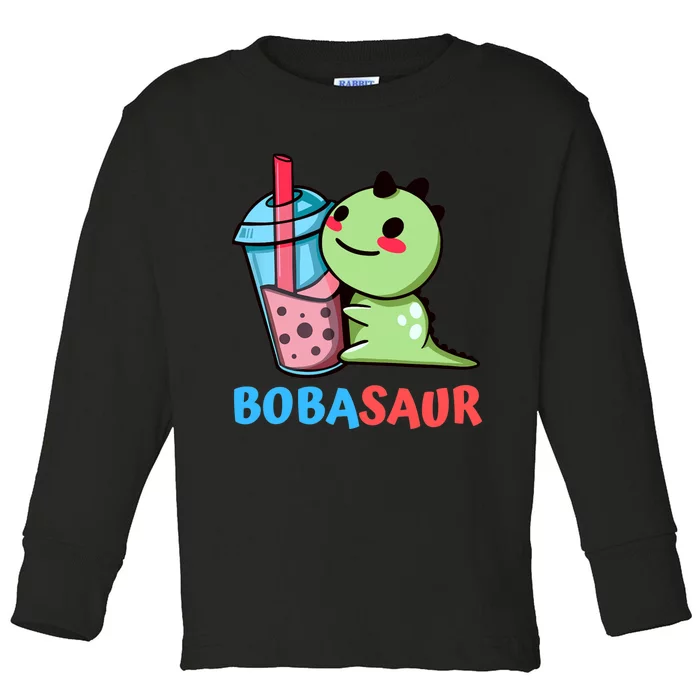 Bobasaur Bubble Tea Boba Dinosaur Kawaii Cute Dino Pun Toddler Long Sleeve Shirt