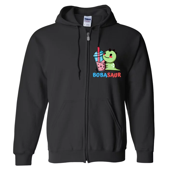 Bobasaur Bubble Tea Boba Dinosaur Kawaii Cute Dino Pun Full Zip Hoodie