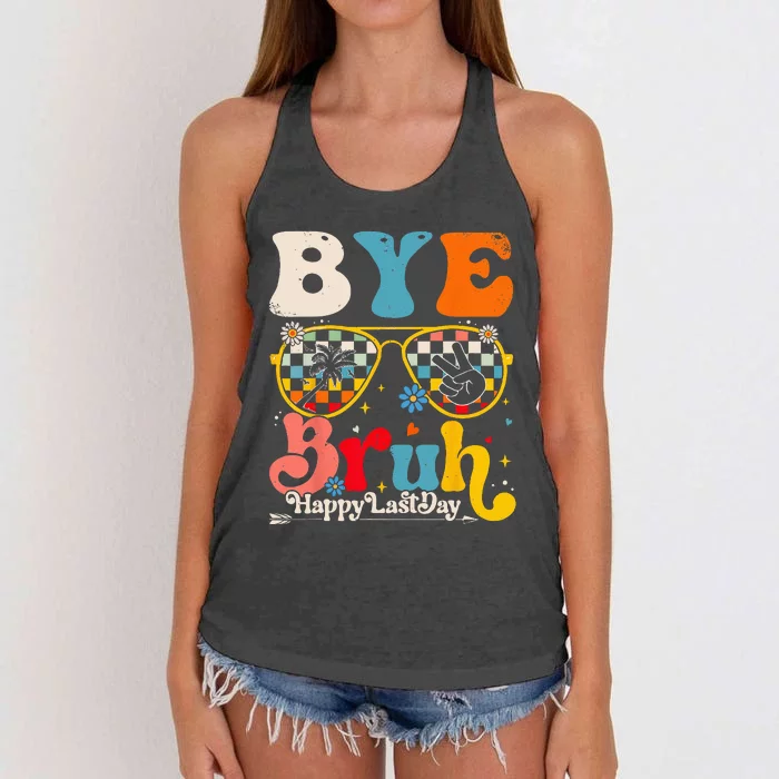 Bye Bruh Teacher Happy Last Day Of School Hello Summer Funny Women's Knotted Racerback Tank