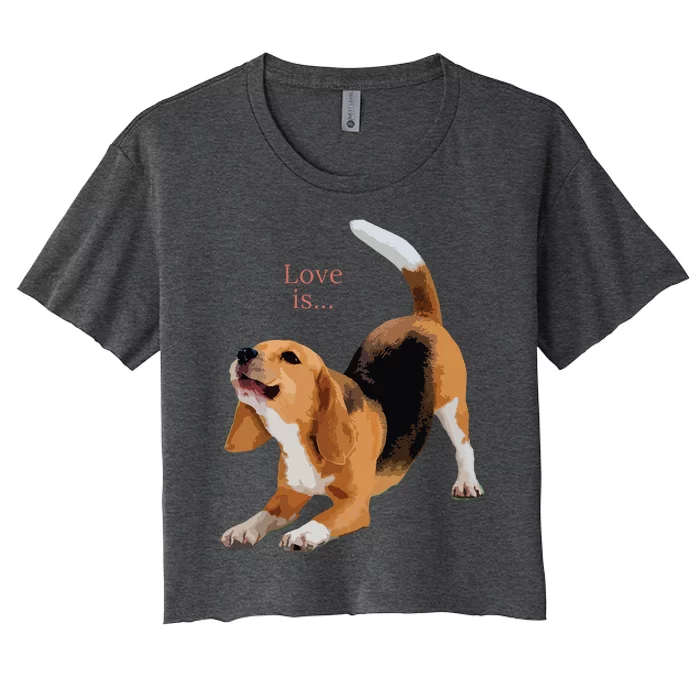 Beagle Beagles Tee Love Is Dog Mom Dad Puppy Pet Cute Women's Crop Top Tee