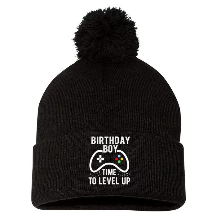 Birthday Boy Time To Level Up Video Game Birthday Gift Pom Pom 12in Knit Beanie