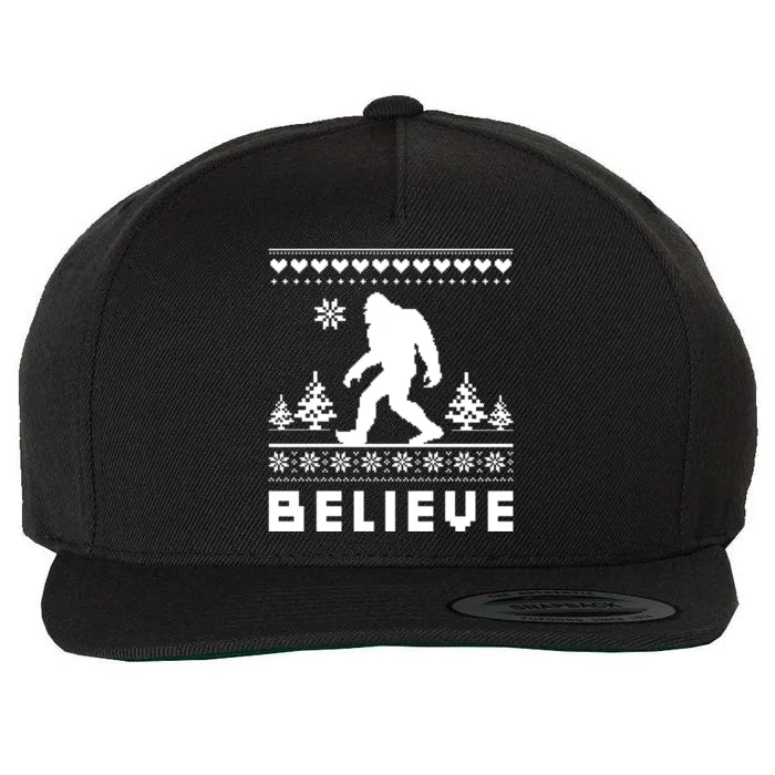 Bigfoot Believe Ugly Christmas Sweater Sasquatch Wool Snapback Cap