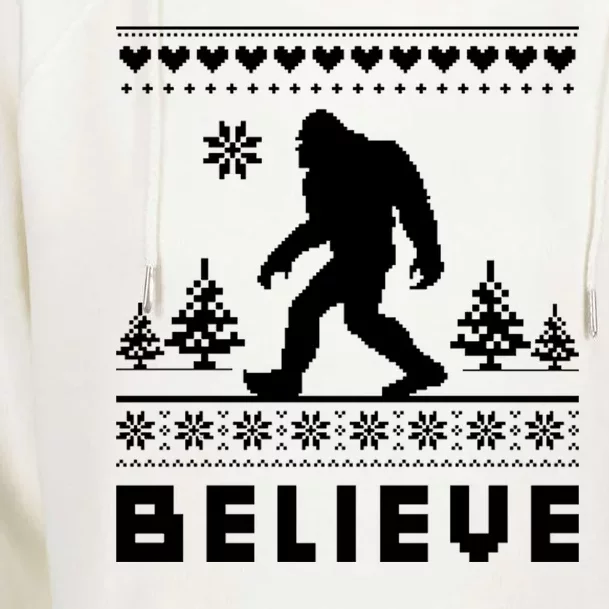 Bigfoot Believe Ugly Christmas Sweater Sasquatch Womens Funnel Neck Pullover Hood