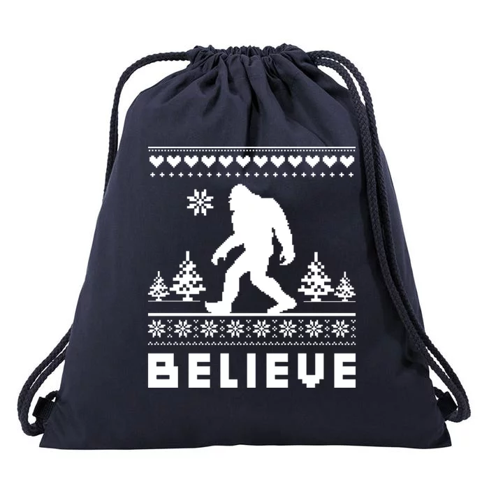 Bigfoot Believe Ugly Christmas Sweater Sasquatch Drawstring Bag