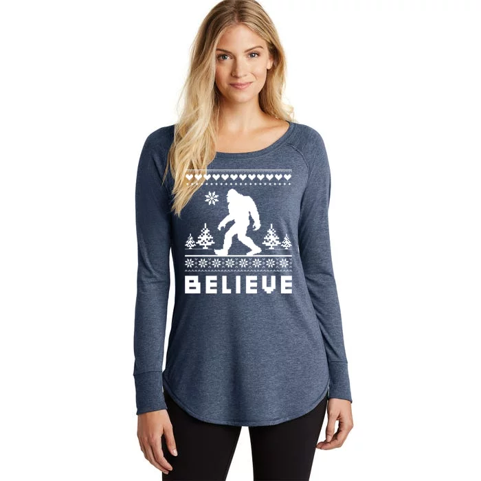 Bigfoot Believe Ugly Christmas Sweater Sasquatch Women's Perfect Tri Tunic Long Sleeve Shirt